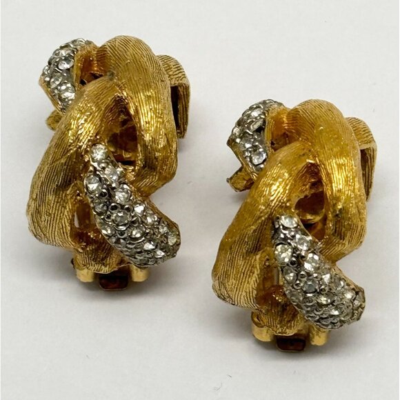 Vintage KJL Rhinestone gold hoop earrings - Picture 1 of 9